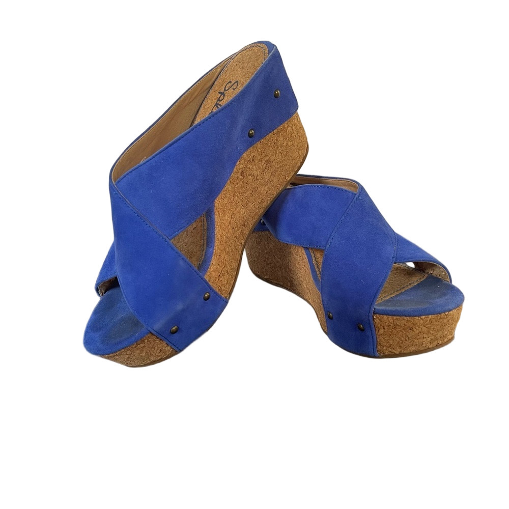 Splendid 70s vibe blue velvet platform wedges - Picture 3 of 7